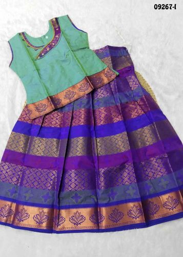 Zari Inkblue Color Readymade Banarasi Pavadai Sattai, Color : Purple