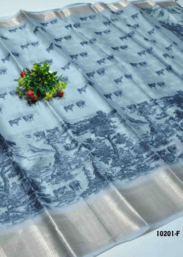 Kajal -10201-F Grey Color New Arrival Trending Organza Saree