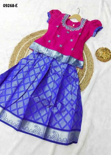 Pink Color Readymade Banarasi Pavadai Sattai, Color : Blue