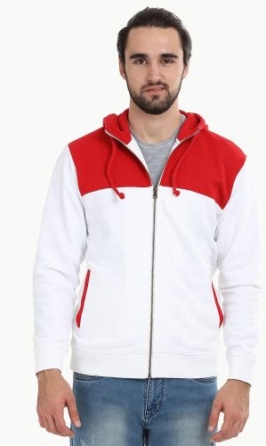 100% Cotton Knit Color-Block Men Colour Block Zipper Red Hoodie