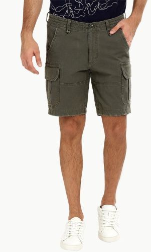 Cotton Men Olive Green Rugged Cargo Shorts