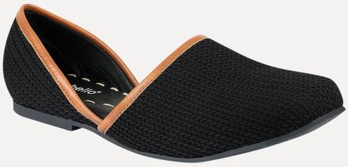 Faux Leather Men Black Canvas Twill Juttis