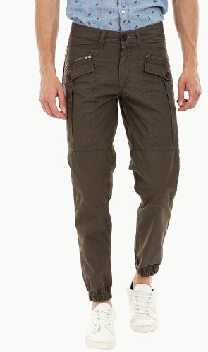 Mens Wood Brown Cuff Jogger Cargo Pants