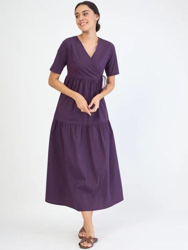 Deep Purple Poplin Tiered Maxi Dress