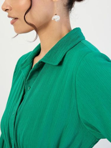 Emerald Green Crinkled Button Down Maxi Dress