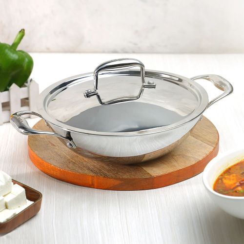 Vinod Platinum Triply Stainless Steel Kadai With Lid