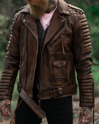 Bikers Leather Jackets, Color : Brown, Technics : Attractive Pattern