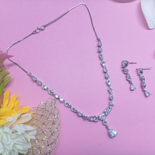 Cubic Zirconia Cz Statement Necklace & Earring Set