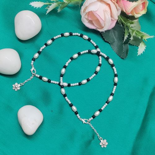 Dual-tone Black & White Beaded Anklet, Brand Name : NIPSTec