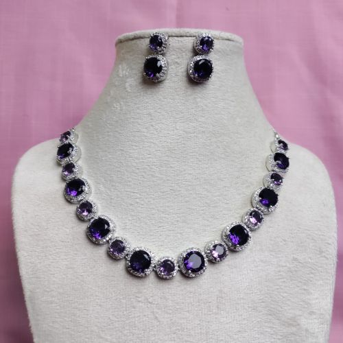 Cubic Zirconia Purple Stones AD Necklace Set, Brand Name : NIPSTec