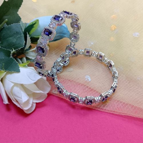 Cubic Zirconia Silver-Tone AD Bangles, Brand Name : NIPSTec 2'6