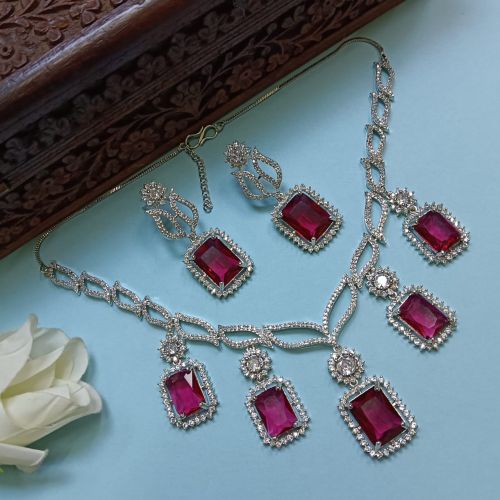 Cubic Zirconia Statement Pink AD Jewelry Set Adjustable