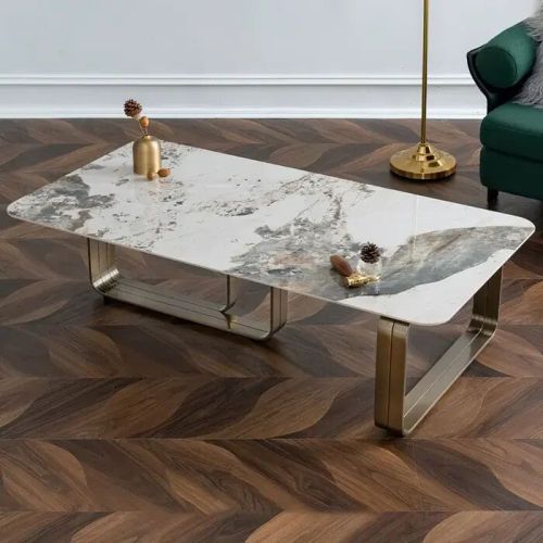 Norton Center Table With Marble Top And Stainless Steel Bas