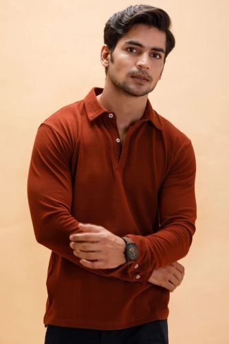 Rust Cotton Polo Shirt Full Sleeve