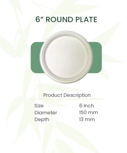 Plain Sugarcane Baggas 6 Inch Round Plates 6' for Serving Food