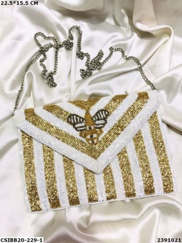 Unpolished Febric Own Brand Beaded Purse, Shape : Rectangular