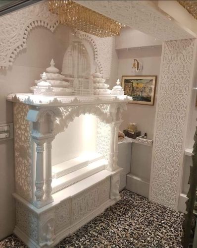 Polished White Carved Marble Temple, Brand Name : Amber