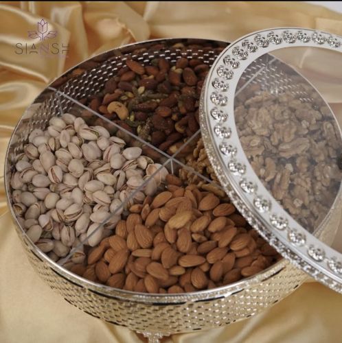 4 Compartments Silver Antique Dry Fruit Box