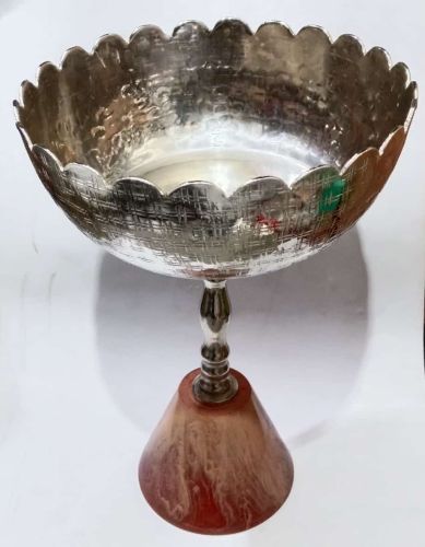 Aluminium Silver And Wooden Stand Bowl 8 X 8 X 12Inch