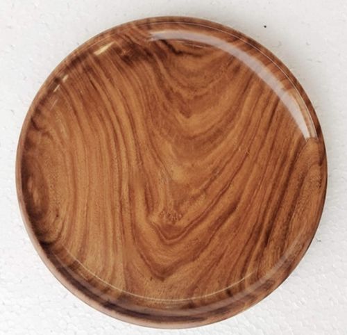 Polished / Lacquered Brown Round Wooden Plate 10 X 10 Inch