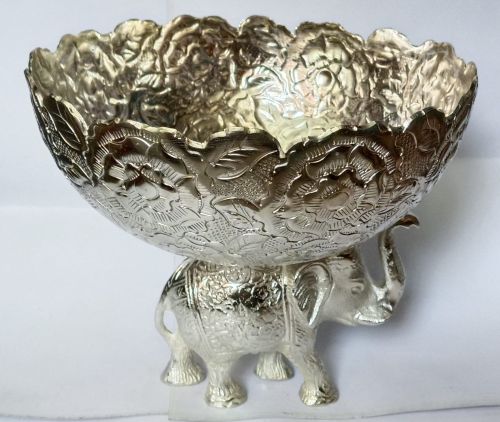 German Silver Elephant Bowl 8 X 8 X 10 Inch