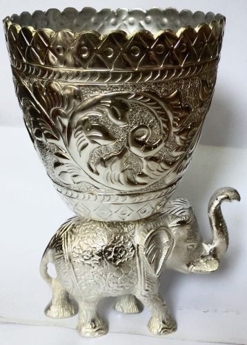 Polished Stand Glass German Silver Elphaphant Statue 7 X 7 X 12 Inch