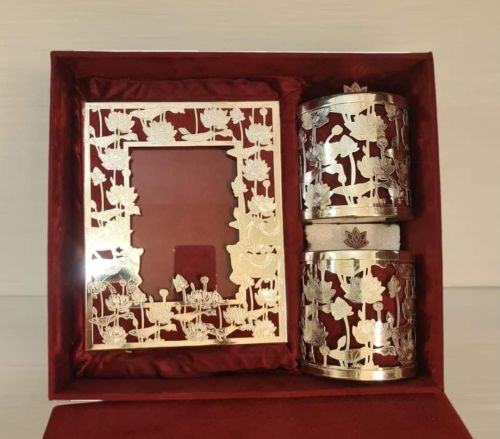 Gold-Silver Lotus Motif Velvet Gift Set