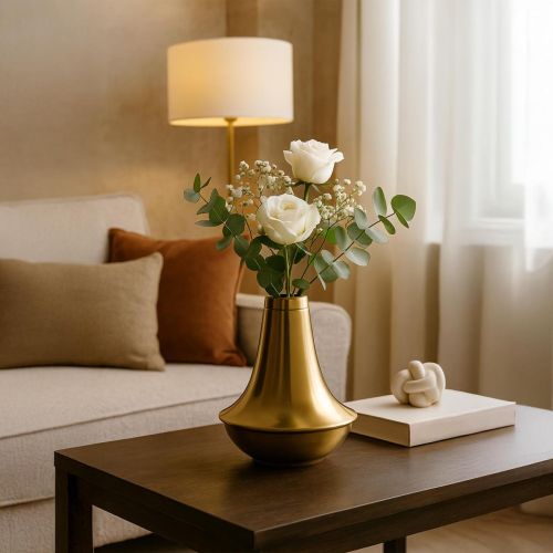 Metal Polished Plain Golden Flower Vase Antique for Decoration