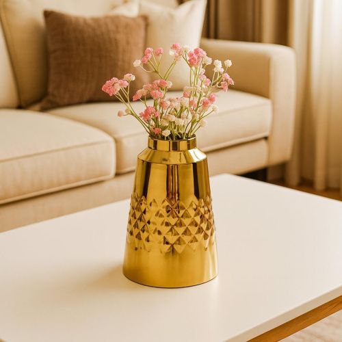 Metal Polished Hammered Flower Vase Antique for Decoration
