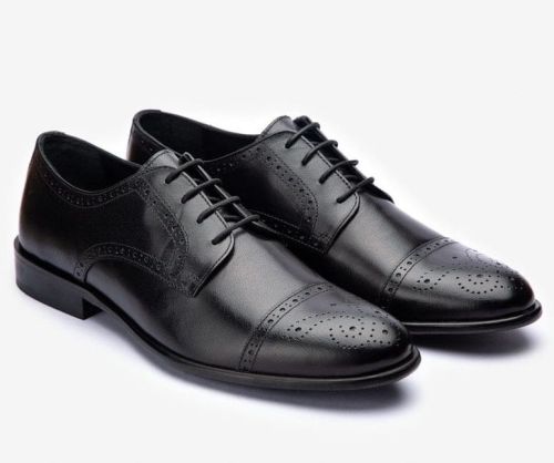 Handmade Black Premium Leather Lace Up Derby Shoes