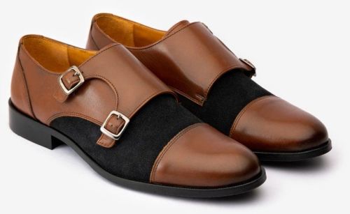 Mens Black and Brown Double Monk Strap Leather Shoes