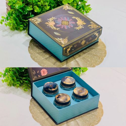 Cardboard Square Blue 4 Jar Gift Hamper