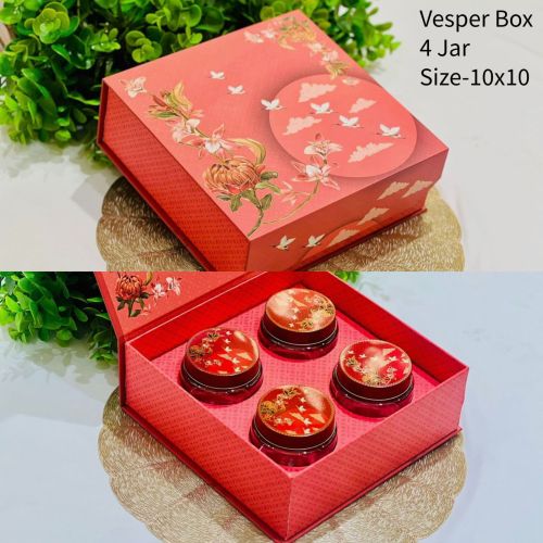 Cardboard Square Vesper 4 Jar Gift Hamper, Color : Red