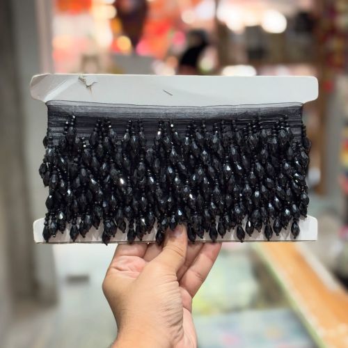 Plain Cotton Stone Beaded Lace, Color : Black for Garments