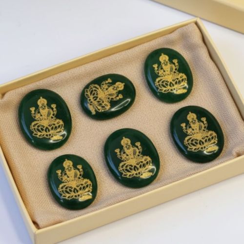 Prosperity green aventurine lakshmi engraved pocket stone