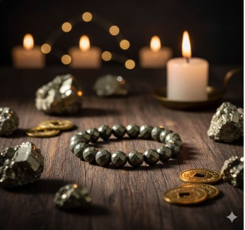 Polished Gemstone 10mm Faceted Natural Pyrite Bracelet Casual