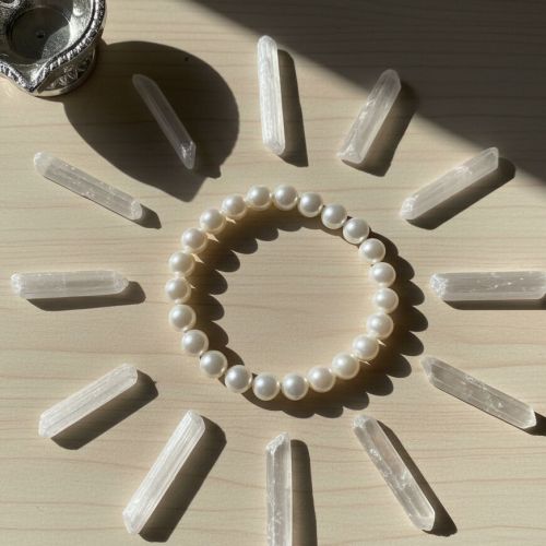 8mm Natural Pearl White Lustrous Moti Stone Beads Bracelet