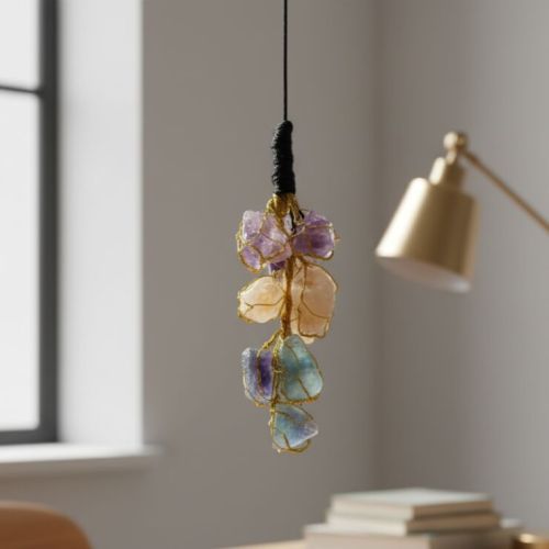 Amethyst, Citrine & Fluorite Wire Wrapped Hanging Pendant | Focus, Clarity, Learning Support