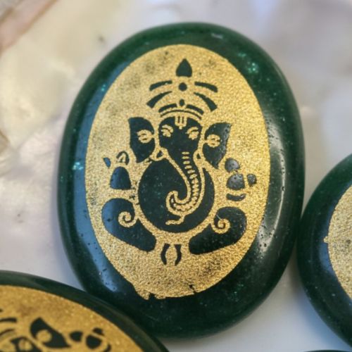 Obstacle Remover Green Aventurine Ganesha Engraved Pocket Stone