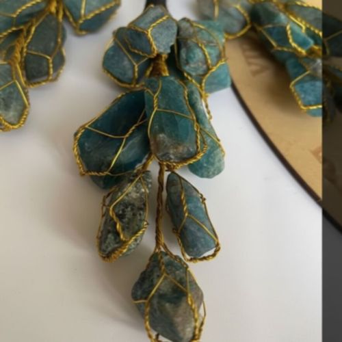 Natural Blue Apatite Wire Wrapped Hanging Cluster Pendant