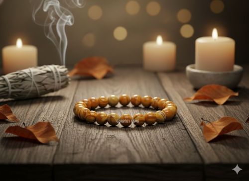 Polished Gemstone Natural Camel Jasper Beaded Bracelet Casual