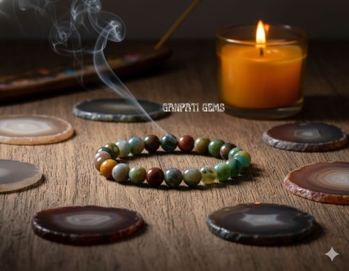 Polished Gemstone Natural Indian Agate Vitality Beaded Bracelet