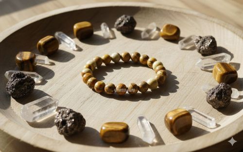 Polished Gemstone Natural Picture Jasper Beaded Bracelet Casual