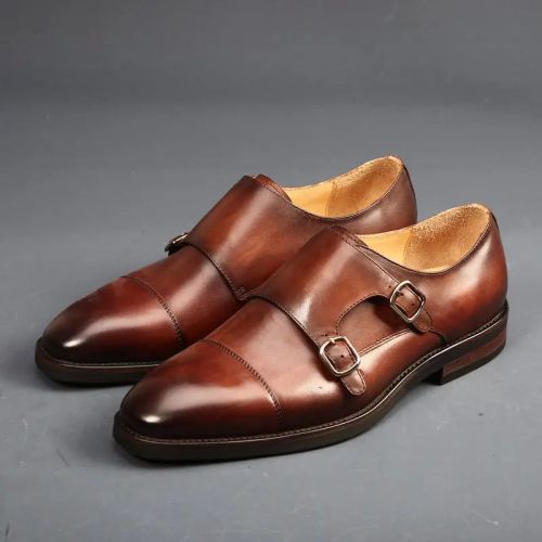 Mens Double Monk Strap Browm Formal Shoes