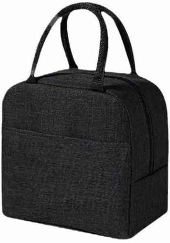 Solid Black Rexine Lunch Box Bag
