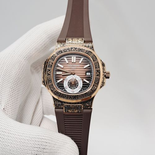 Rose Gold Brown Dial Brown Rubber Strap Swiss Semi Automatic Watch