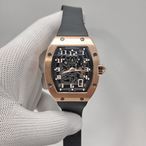 Richard Mille 67-01 Rose Gold Black Dial Black Rubber Strap Swiss Automatic Watch