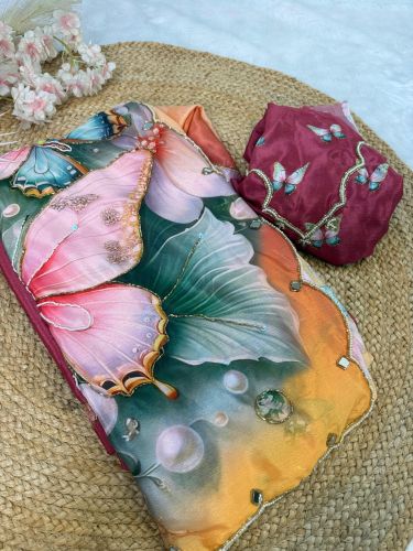 Organza Hand Work Sarees, Packaging Type : Polythene