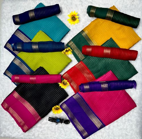 Checked Pure Mysore Crepe Silk Saree, Saree Length : 6.3 Meter