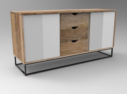 3 Feet Brown Wooden TV Cabinet with Metal Base